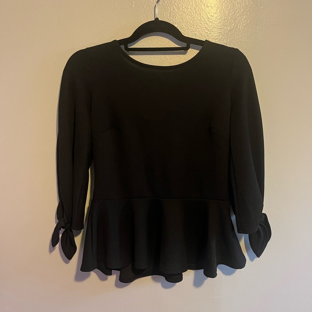 Banana Republic Black Peplum Tie Front Blouse